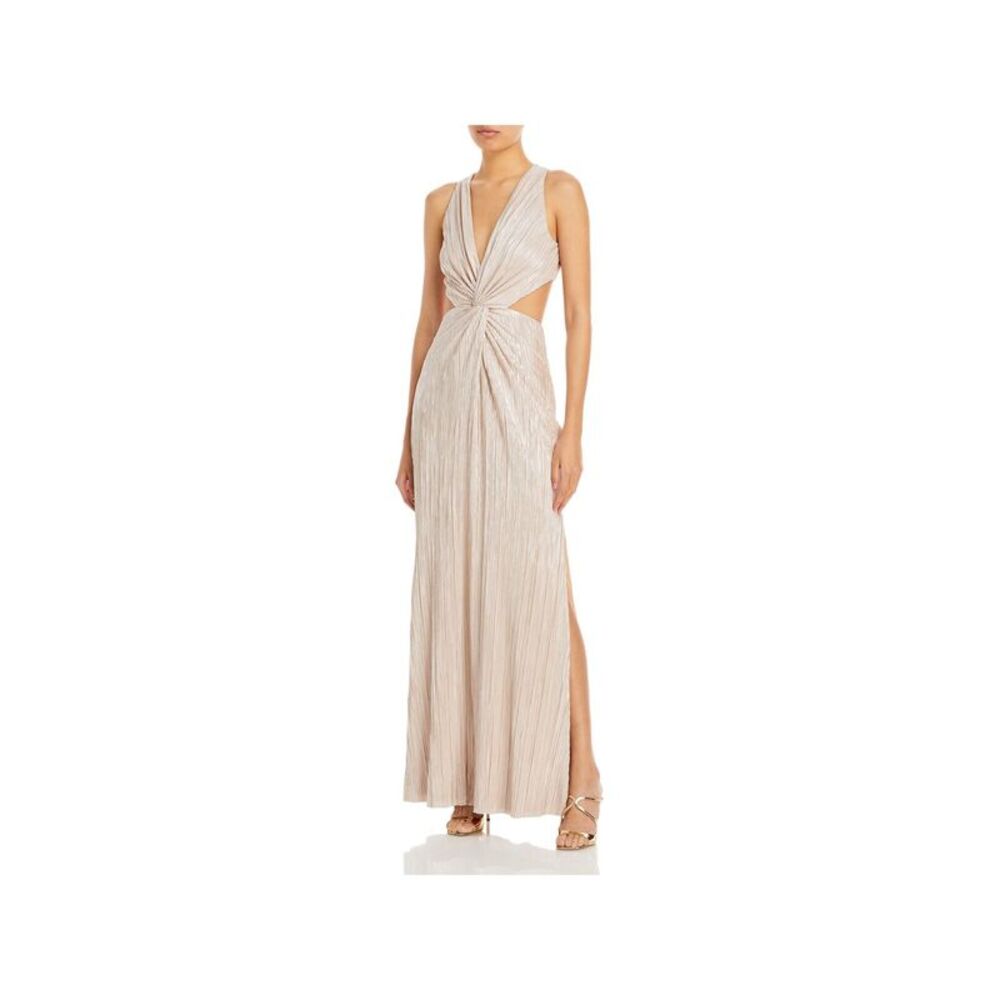 AQUA FORMAL Womens Silver Twist Front Cutout Sides And Back Sleeveless Dress L